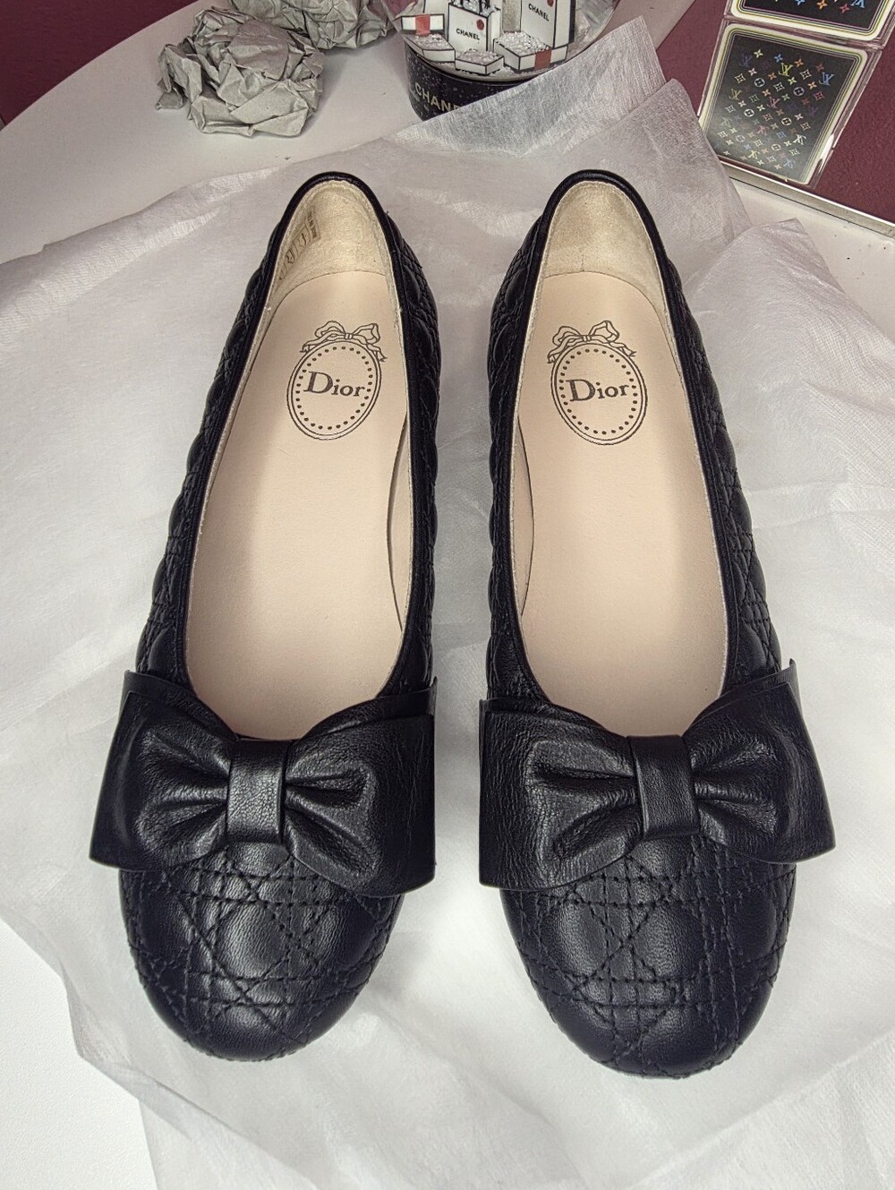 Dior Girls Quilted Leather Bow Ballet Flats! Size US 2